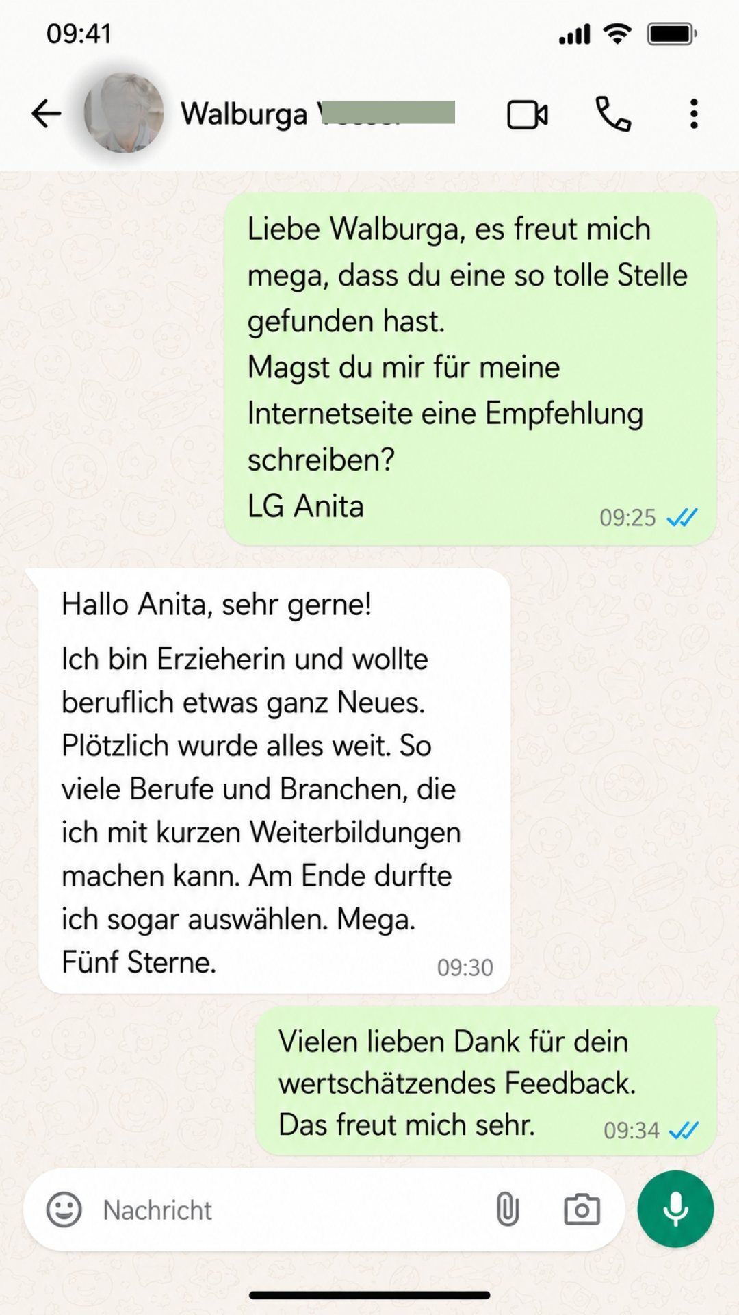 WhatsApp-Empfehlung von Walburga